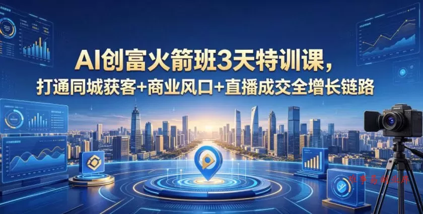 AI创富火箭班3天特训课，打通同城获客+商业风口+直播成交全增长链路，2026年4月新课-难事易副业库