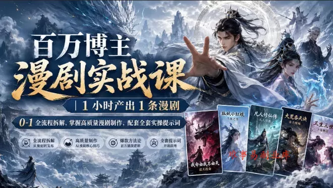 百万博主漫剧实战课｜1小时产出1条漫剧，0‑1全流程拆解，掌握高质量漫剧制作，配套全套实操提示词-难事易副业库