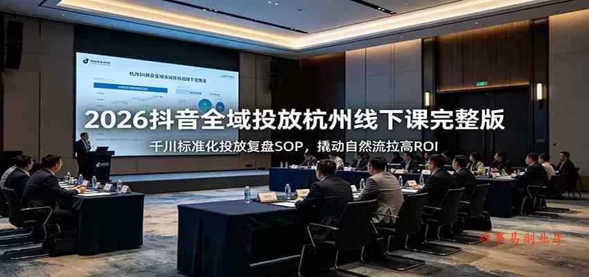2026抖音全域投放杭州线下课完整版：千川标准化投放复盘SOP，撬动自然流拉高ROI-难事易副业库