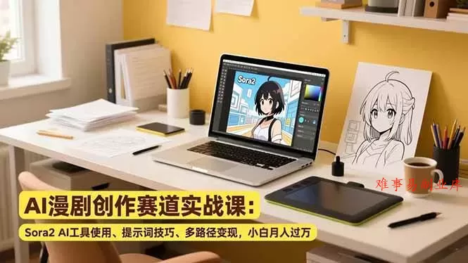 （16936期）AI漫剧创作赛道实战课：Sora2 AI工具使用、提示词技巧、多路径变现，小白月入过万-难事易副业库