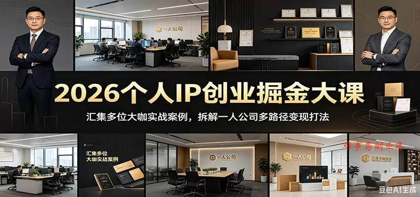 2026个人IP创业掘金大课：汇集多位大咖实战案例，拆解一人公司多路径变现打法-难事易副业库