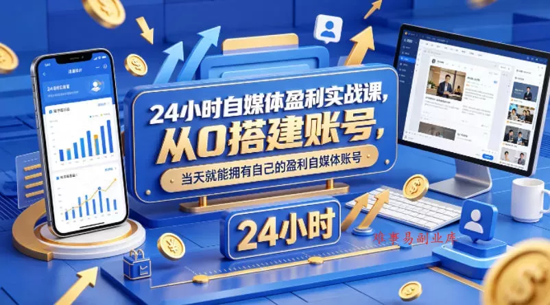 24小时自媒体盈利实战课，从0搭建账号，当天就能拥有自己的盈利自媒体账号-难事易副业库