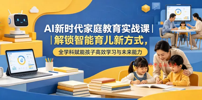 AI新时代家庭教育实战课｜解锁智能育儿新方式，全学科赋能孩子高效学习与未来能力-难事易副业库