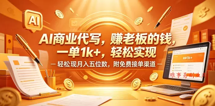 AI商业代写，賺老板的钱，一单1k+，轻松实现月入五位数，附免费接单渠道【揭秘】-难事易副业库
