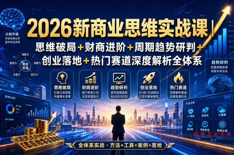 2026新商业思维实战课｜思维破局+财商进阶+周期趋势研判+创业落地+热门赛道深度解析全体系-难事易副业库