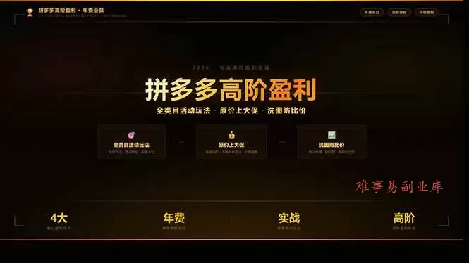 （17848期）拼多多高阶盈利年费会员(更新3月31)：全类目活动玩法、原价上大促、洗图防比价等核心盈利技术-难事易副业库