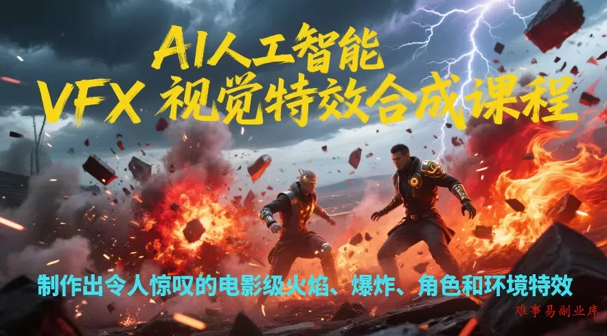 AI人工智能VFX视觉特效合成课程，制作出令人惊叹的电影级火焰、爆炸、角色和环境特效-难事易副业库