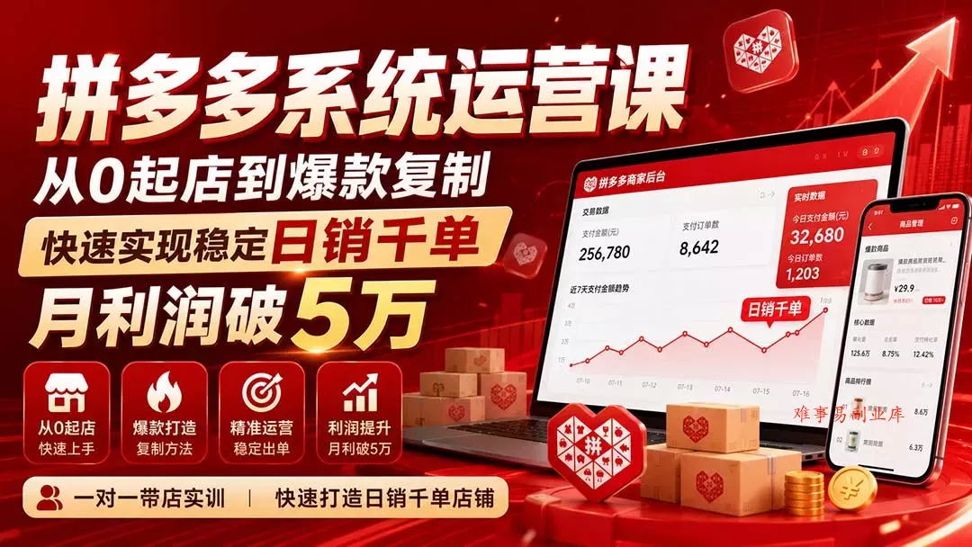 拼多多系统运营课(更新8月-难事易副业库