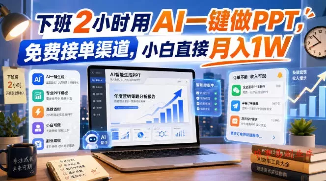 下班2小时用AI一键做PPT，免费接单渠道，小白直接月入1W【揭秘】-难事易副业库