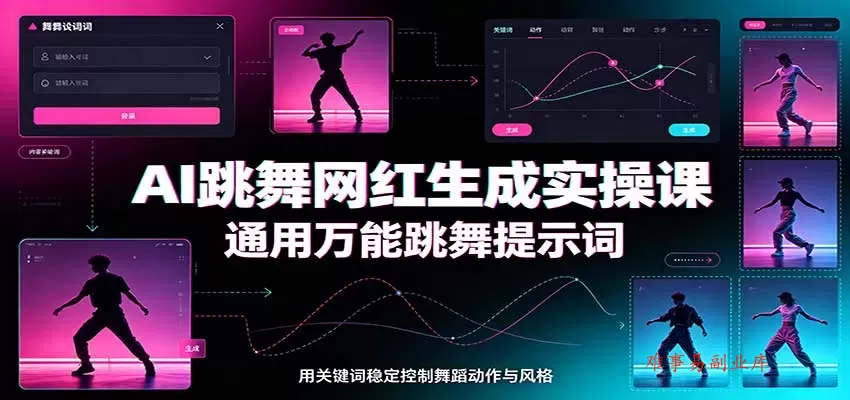 AI跳舞网红生成实操课：通用万能跳舞提示词，多模型适配，人物舞蹈视频制作全套教学-难事易副业库