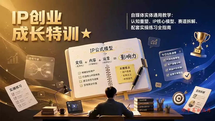 (19567期)IP创业成长特训★自媒体实体通用教学:认知重塑、IP核心模型、赛道拆解、配套实操练习全指南 (19567期)IP创业成长特训★自媒体实体通用教学:认知重塑、IP核心模型、赛道拆解、配套实操练习全指南