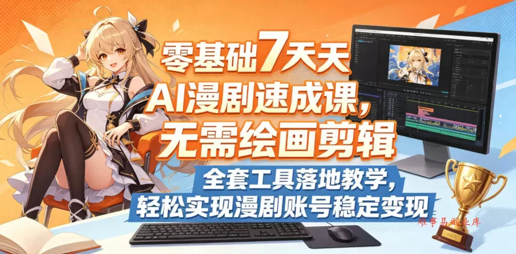 零基础7天AI漫剧速成课，无需绘画剪辑，全套工具落地教学，轻松实现漫剧账号稳定变现-难事易副业库