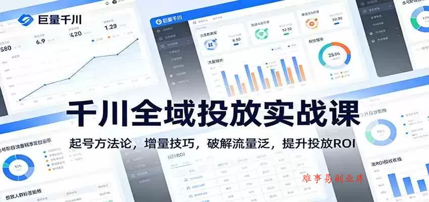 千川全域投放实战课：起号方法论，增量技巧，破解流量泛，提升投放ROI-难事易副业库