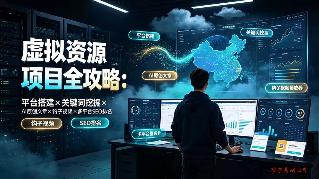 虚拟资源项目全攻略：平台搭建×关键词挖掘×AI原创文章×钩子视频×多平台SEO排名-难事易副业库