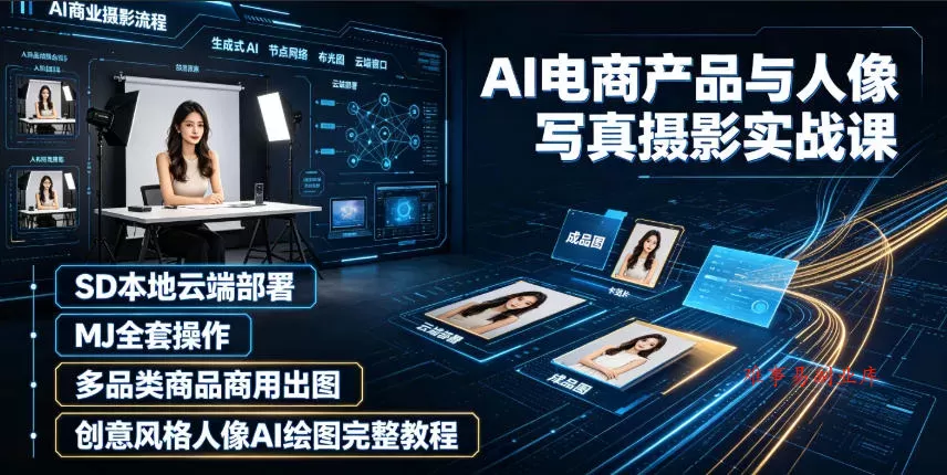AI电商产品与人像写真摄影实战课｜SD本地云端部署、MJ全套操作、多品类商品商用出图、创意风格人像AI绘图完整教程-难事易副业库