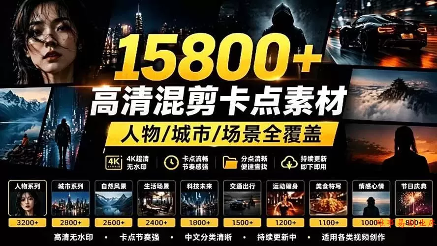 (19120期)【影视剪辑素材合集】15800+高清混剪卡点|热门影视精彩片段|人物/城市/场景全覆盖,中文分类清晰 (19120期)【影视剪辑素材合集】15800+高清混剪卡点|热门影视精彩片段|人物/城市/场景全覆盖,中文分类清晰