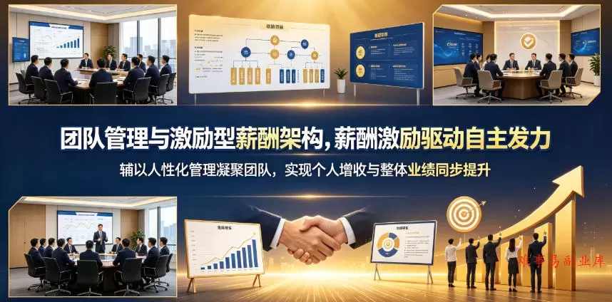 团队管理与激励型薪酬架构，薪酬激励驱动自主发力，辅以人性化管理凝聚团队，实现个人增收与整体业绩同步提升-难事易副业库