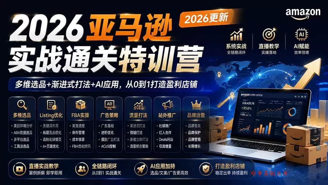 (19907期)2026亚马逊实战通关特训营-2026更新,多维选品+渐进式打法+AI应用,从0到1打造盈利店铺 (19907期)2026亚马逊实战通关特训营-2026更新,多维选品+渐进式打法+AI应用,从0到1打造盈利店铺
