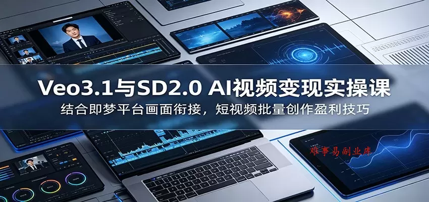 Veo3.1与SD2.0 AI视频变现实操课课：结合即梦平台画面衔接，短视频批量创作盈利技巧-难事易副业库