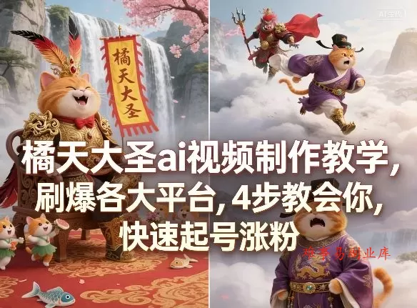 橘天大圣ai视频制作教学，刷爆各大平台，4步教会你，快速起号涨粉-难事易副业库
