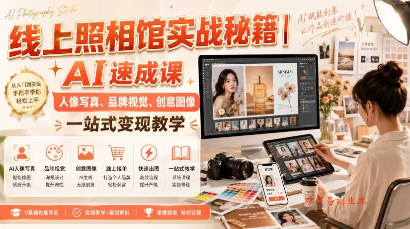 线上照相馆实战秘籍｜AI速成课，人像写真、品牌视觉、创意图像一站式变现教学-难事易副业库