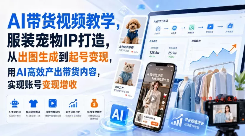 AI带货视频教学,服装宠物IP打造,从出图生成到起号变现,用AI高效产出带货内容,实现账号变现增收 AI带货视频教学,服装宠物IP打造,从出图生成到起号变现,用AI高效产出带货内容,实现账号变现增收