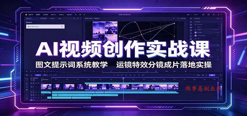 AI视频创作实战课：图文提示词系统教学，运镜特效分镜成片落地实操-难事易副业库