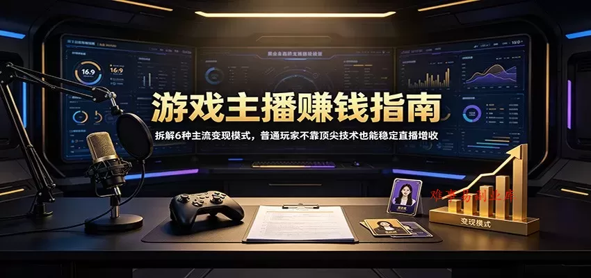 游戏主播赚钱指南：拆解6种主流变现模式，普通玩家不靠顶尖技术也能稳定直播增收-难事易副业库