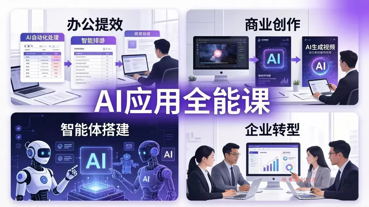 AIGC 应用师全能课-更新：办公提效、商业创作、智能体搭建、企业转型，一站式学会AI应用-难事易副业库
