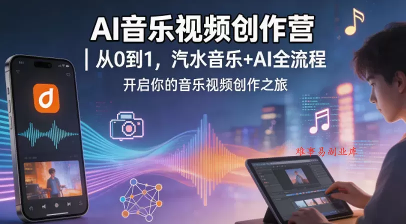 AI音乐视频创作营｜从0到1，汽水音乐+AI全流程，开启你的音乐视频创作之旅-难事易副业库