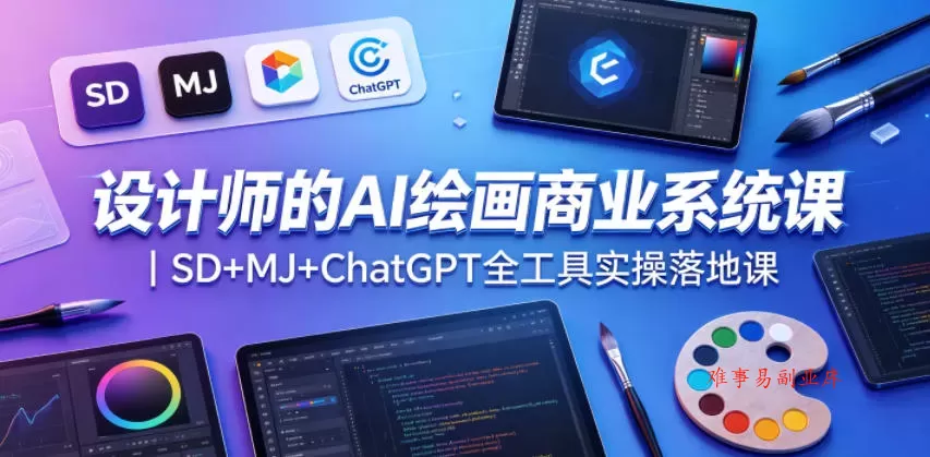 设计师的AI绘画商业系统课｜SD+MJ+ChatGPT全工具实操落地课-难事易副业库