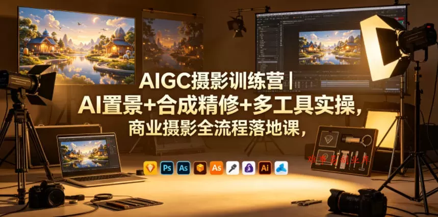 AIGC摄影训练营｜AI置景+合成精修+多工具实操，商业摄影全流程落地课-难事易副业库