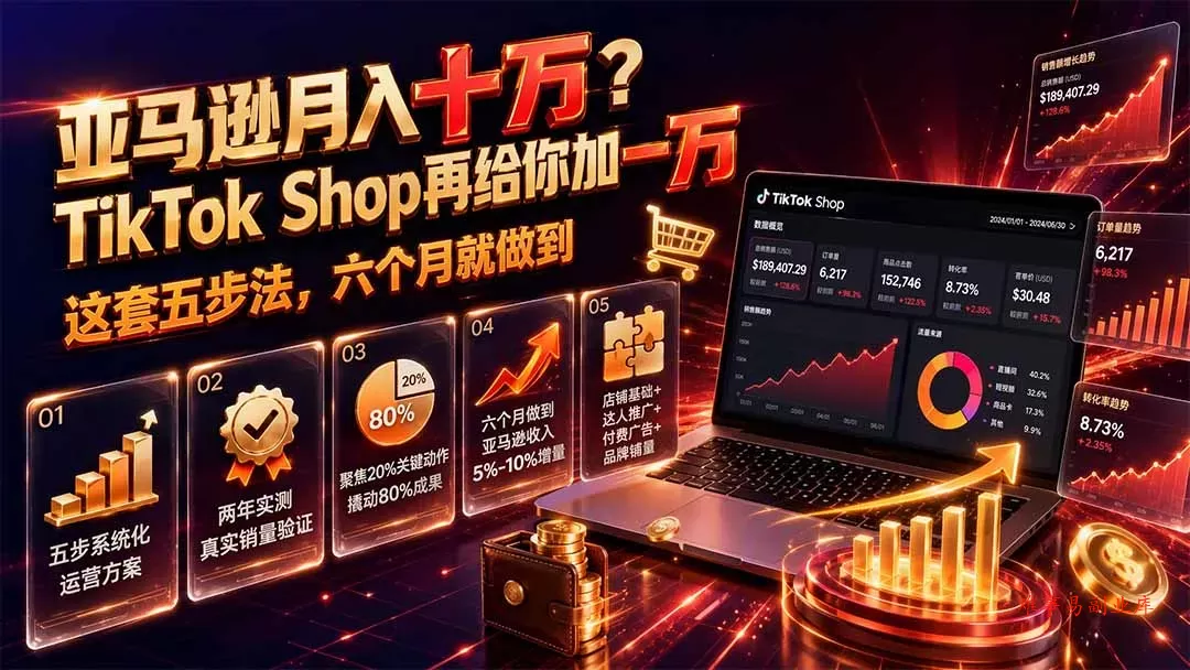 亚马逊月入十万？TikTok Shop再给你加一万——这套五步法，六个月就做到【原创双语字幕】-难事易副业库