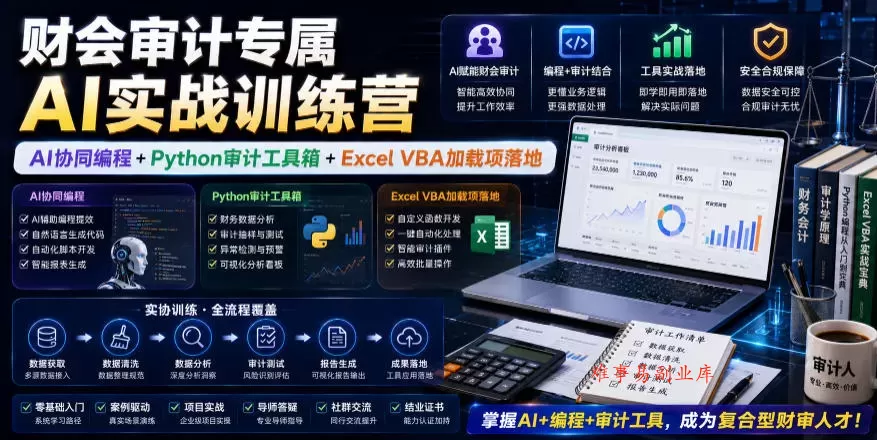 财会审计专属AI实战训练营|AI协同编程+Python审计工具箱+Excel VBA加载项落地(更新0816) 财会审计专属AI实战训练营|AI协同编程+Python审计工具箱+Excel VBA加载项落地(更新0816)