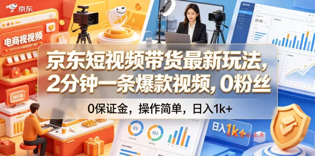 京东短视频带货最新玩法，2分钟一条爆款视频，0粉丝，0保证金，操作简单，日入1k+【揭秘】-难事易副业库