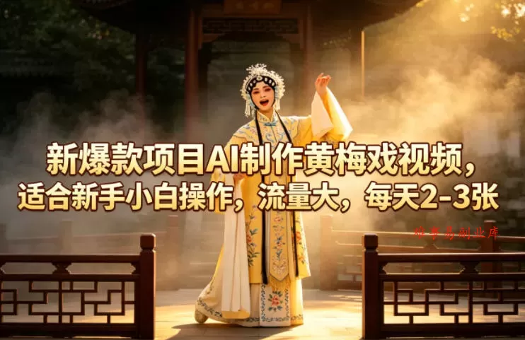 新爆款项目AI制作黄梅戏视频，适合新手小白操作，流量大，每天2-3张-难事易副业库