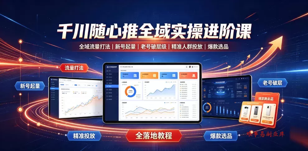 千川随心推全域实操进阶课｜全域流量打法、新号起量、老号破层级、精准人群投放、爆款选品全落地教程-难事易副业库