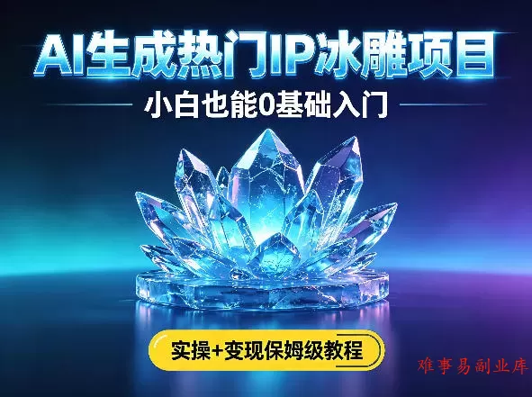 AI生成热门ip冰雕项目，小白也能0基础入门，实操+变现保姆级教程-难事易副业库