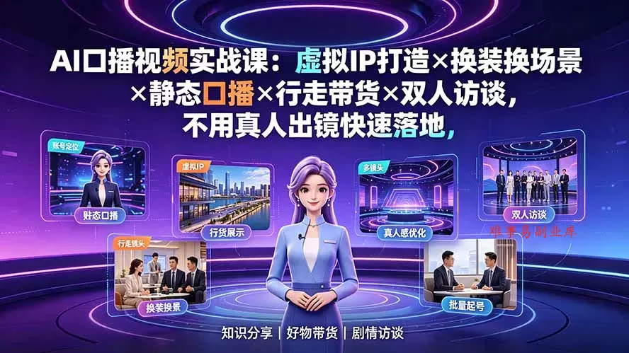 AI口播视频实战课:虚拟IP打造×换装换场景×静态口播×行走带货×双人访谈,不用真人出镜快速落地 AI口播视频实战课:虚拟IP打造×换装换场景×静态口播×行走带货×双人访谈,不用真人出镜快速落地