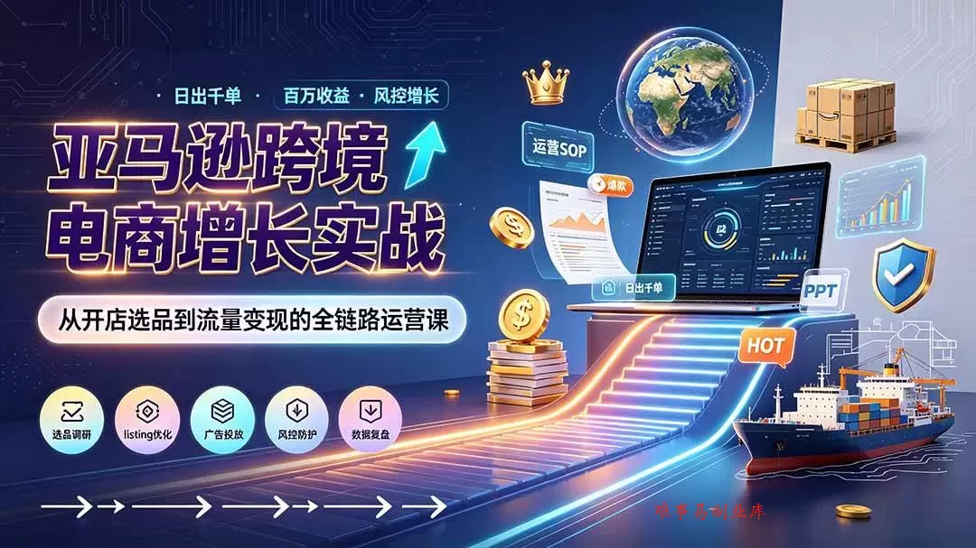 （19308期）亚马逊0-1孵化特训营8期：从注册风控到稳定日出千单实战，规避审核封店风险，标准化执行流程落地-难事易副业库