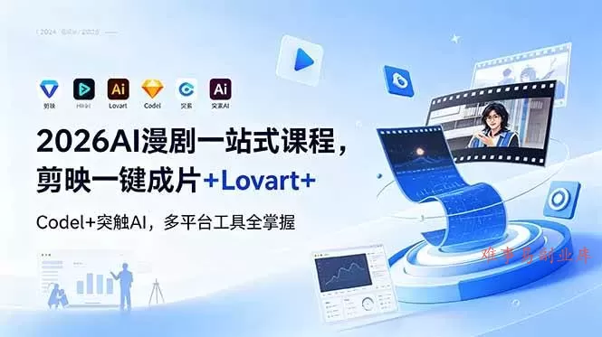 （18736期）2026AI 漫剧一站式课程，剪映一键成片+Lovart+Codel+突触AI，多平台工具全掌握-难事易副业库