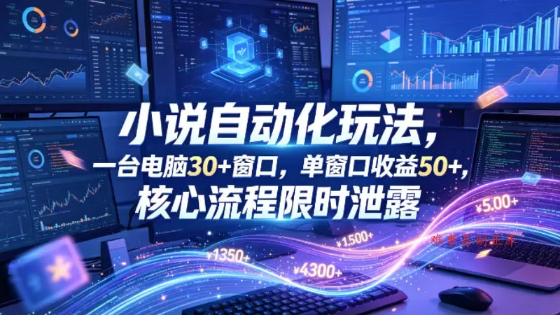 小说挂G自动化玩法，一台电脑30+窗口，单窗口收益50+，核心流程限时泄露【揭秘】-难事易副业库