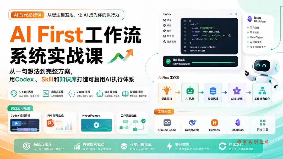 (20104期)AI First工作流系统实战课:从一句想法到完整方案,用Codex、Skill和知识库打造可复用AI执行体系 (20104期)AI First工作流系统实战课:从一句想法到完整方案,用Codex、Skill和知识库打造可复用AI执行体系