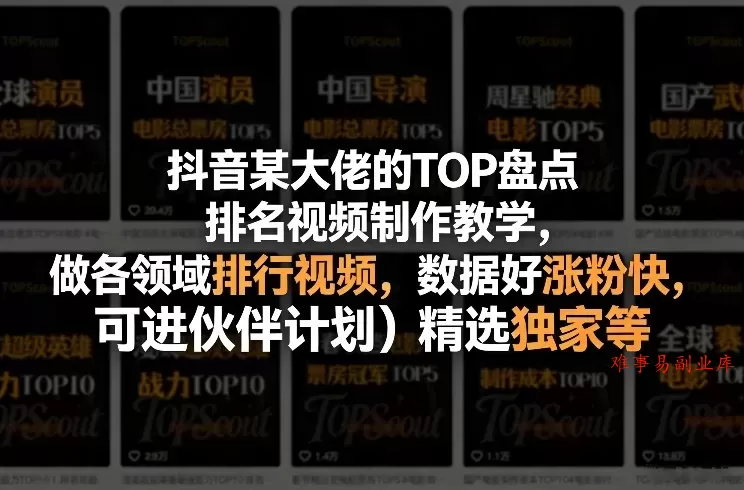 抖音某大佬的TOP盘点排名视频制作,做各领域排行视频,数据好涨粉快,可进伙伴计划+精选独家等 抖音某大佬的TOP盘点排名视频制作,做各领域排行视频,数据好涨粉快,可进伙伴计划+精选独家等