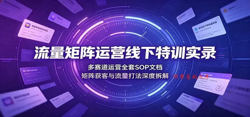 流量矩阵运营线下特训实录：多赛道运营全套SOP文档，矩阵获客与流量打法深度拆解-难事易副业库