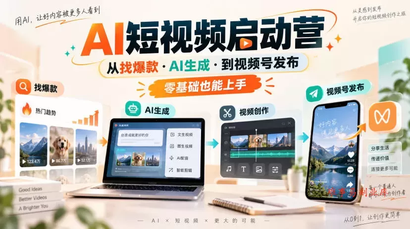AI短视频启动营，从找爆款·AI生成·到视频号发布，零基础也能上手-难事易副业库