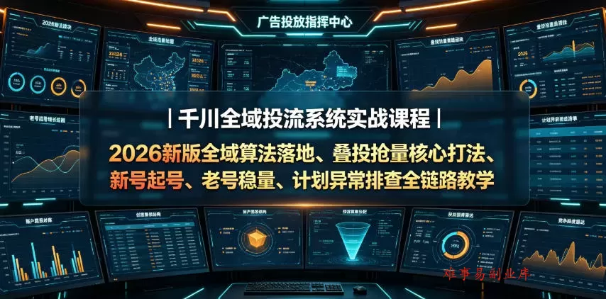 千川全域投流系统实战课程|2026新版全域算法落地、叠投抢量核心打法、新号起号、老号稳量、计划异常排查全链路教学 千川全域投流系统实战课程|2026新版全域算法落地、叠投抢量核心打法、新号起号、老号稳量、计划异常排查全链路教学