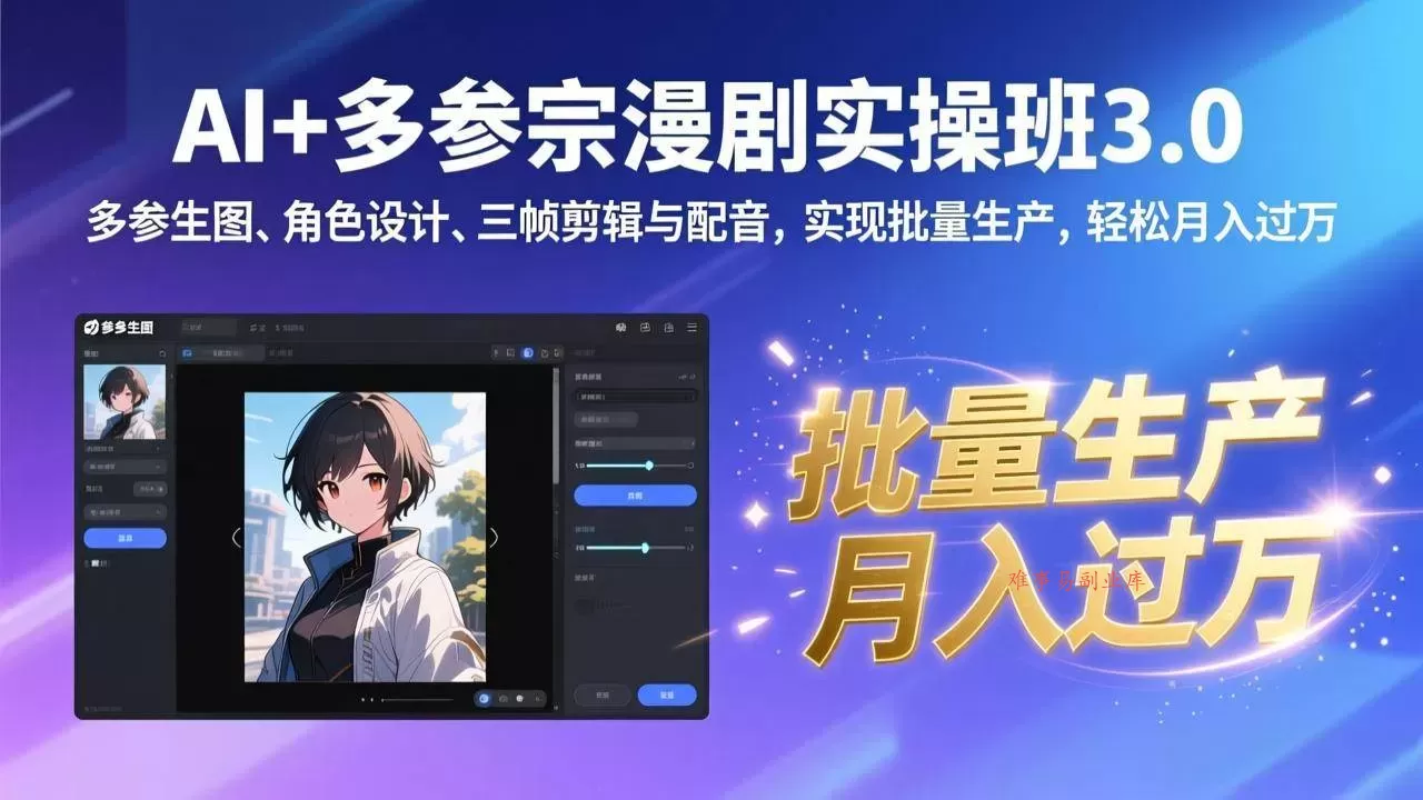 （17283期）AI+多参宗漫剧实操班3.0：多参生图、角色设计、三帧剪辑与配音，实现批量生产，轻松月入过万-难事易副业库