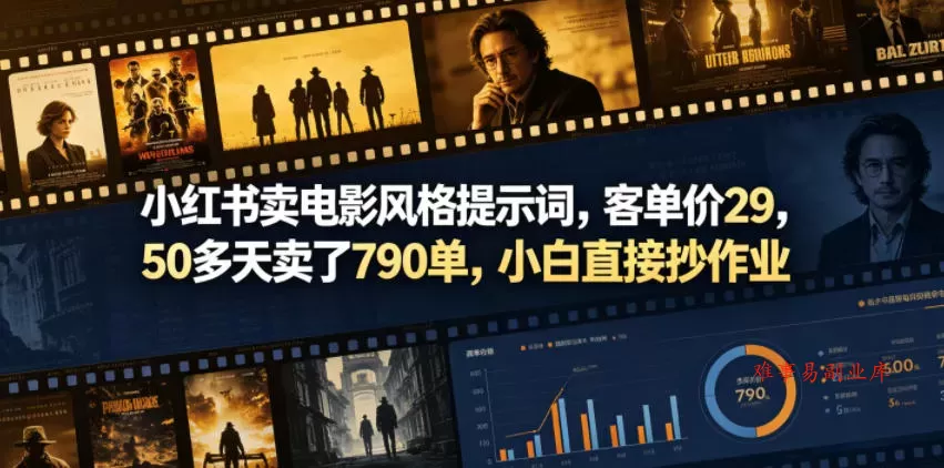 小红书卖电影风格提示词，客单价29，50多天卖了790单，小白直接抄作业！-难事易副业库