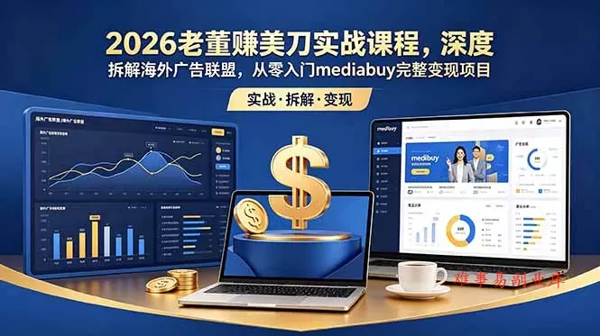 2026老董赚美刀实战课程，深度拆解海外广告联盟，从零入门mediabuy完整变现项目-难事易副业库